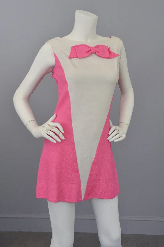 women's wrinkle-resistant dressesVintage 1960s Pink White Colorblock Twiggy Micro Mini Dress RESERVED