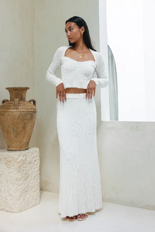 Off-The-Shoulder DressValerie White Knit Maxi Skirt