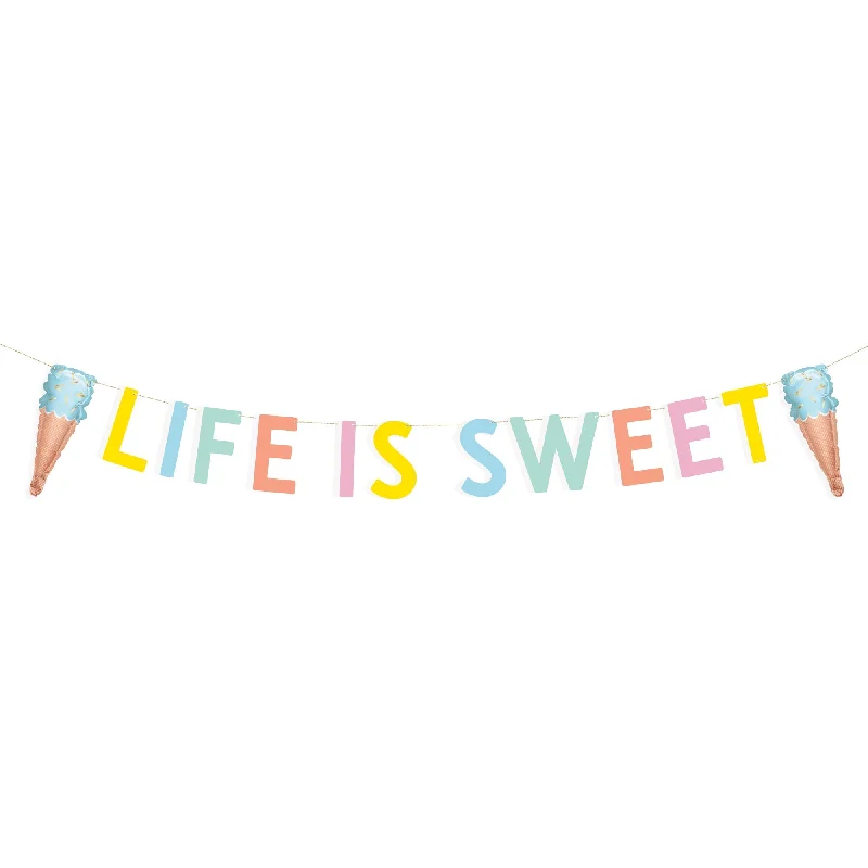 Metallic DressIce Cream Party Life is Sweet Banner with Mini Foil Balloons, 72 Inches, 1 Count