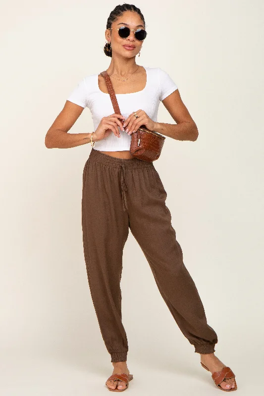 women's spandex pantsBrown Drawstring Accent Joggers