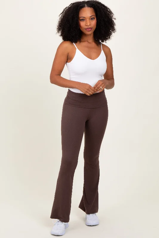 women's wide-leg pantsBrown Fold Over Waistband Flared Pants