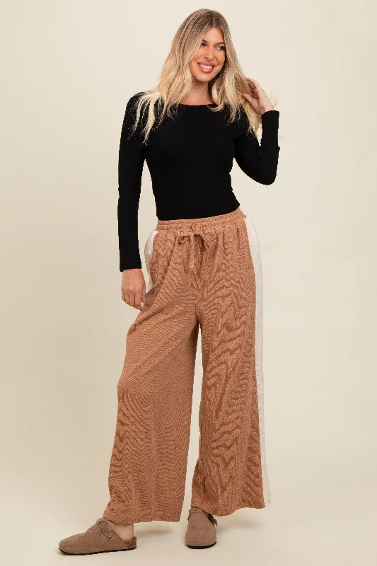 women's cargo pantsCamel Contrast Stripe Side Slit Pants