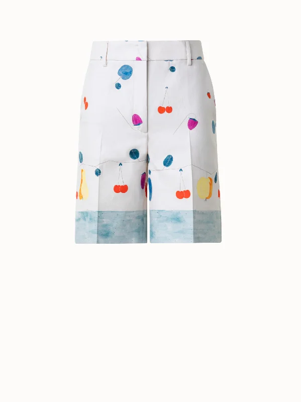 women's chic pantsCotton Silk Double-Face Bermuda Shorts with Fruits Print