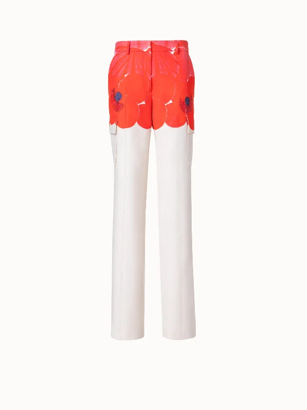 women's running pantsCotton Silk Double-Face Cargo Pant with Poppy Print