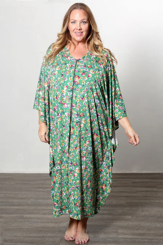 women's high-performance pantsVikki Vi Jersey Kelly Floral Zip Front Caftan