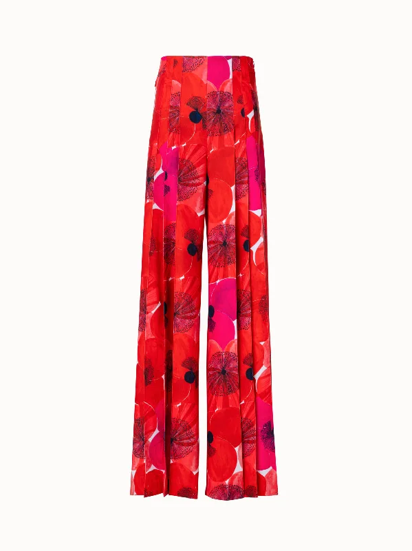 women's sophisticated pantsWide Pleated Pant with Poppy Print