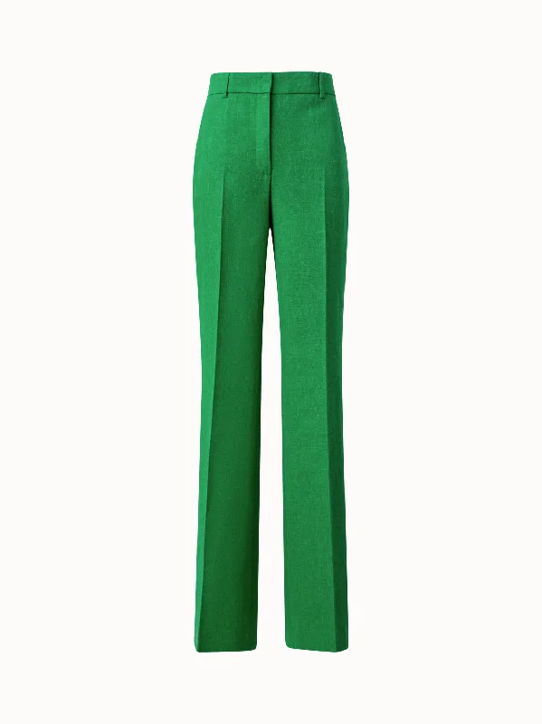 women's skinny pantsWide Straight Leg Pants in Linen Wool Double-Face