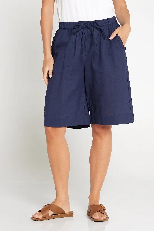 women's corduroy pantsZhuri Linen & Cotton Shorts - Navy