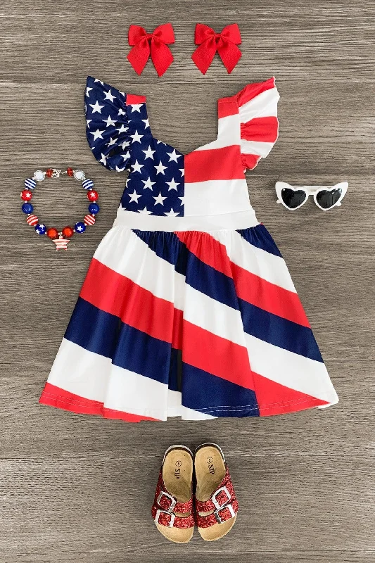 Peplum DressAmerican Flag Halter Tie Dress