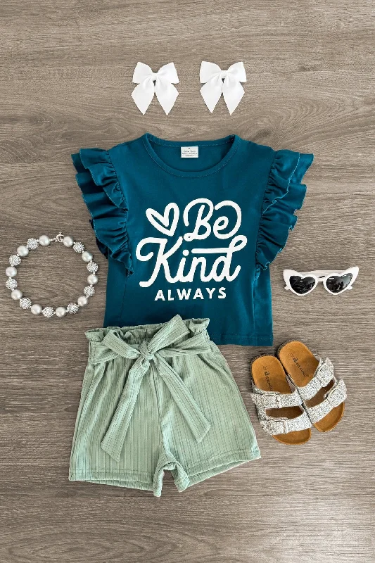 Off-The-Shoulder Dress"Be Kind Always" Mint Ribbed Short Set