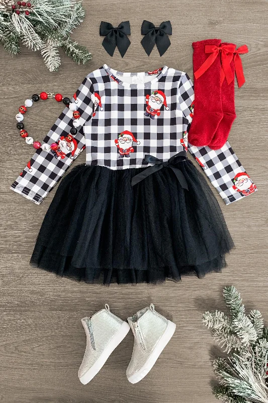 Casual DressBlack & White Plaid Santa Tutu Dress