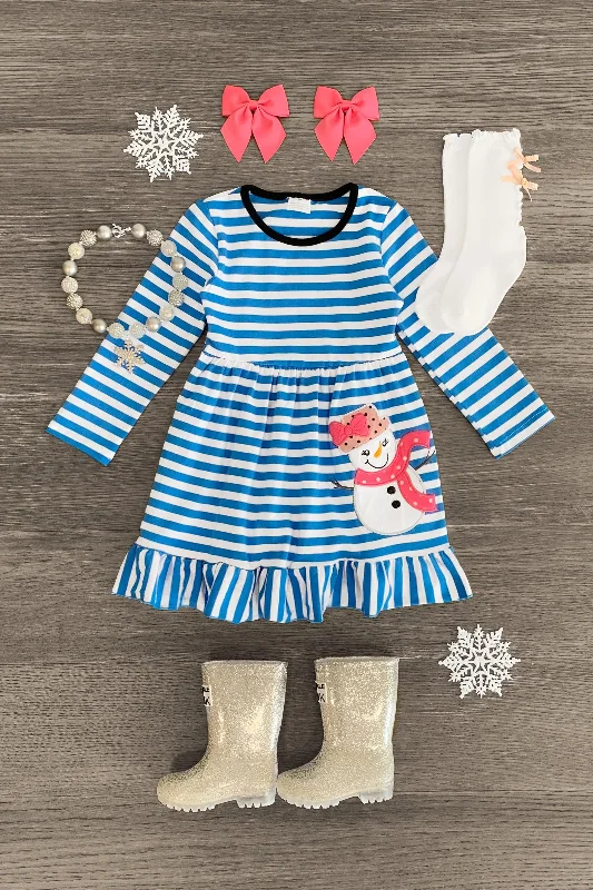 women's wedding guest dressesBlue Striped Snowman Dress