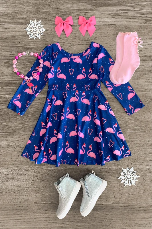 women's cinched-waist dressesPolka Dot Christmas Flamingo Dress