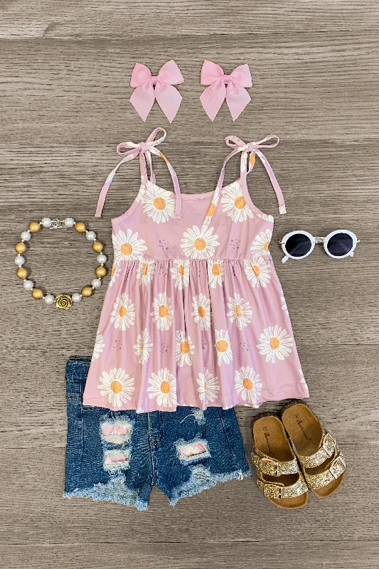 Cheetah Print DressDaisy Tie Tank Distressed Denim Short Set