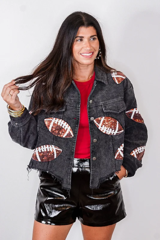 women's cocktail dressesFootball Season Black Corduroy Jacket