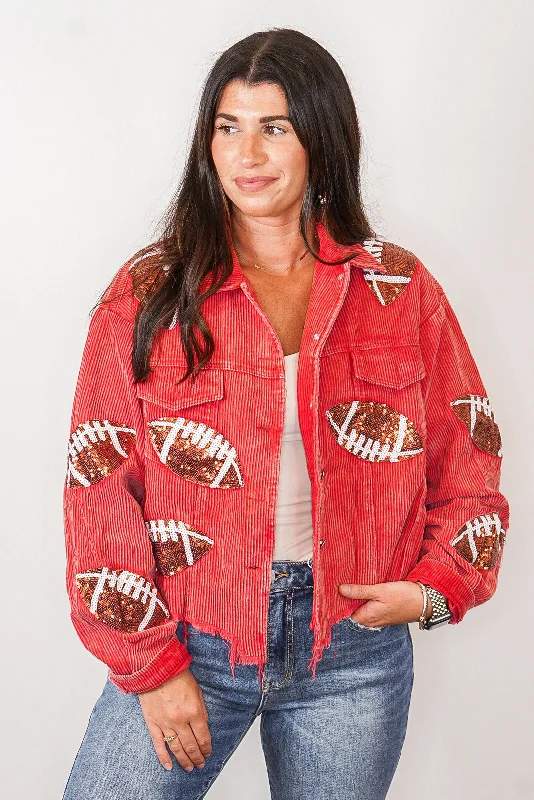 Flowy DressFootball Season Red Corduroy Jacket