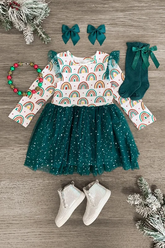 Peter Pan Collar DressChristmas Doodle Rainbow Tutu Dress