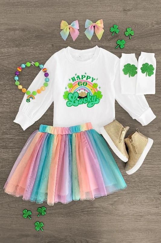 Chiffon Dress"Happy Go Lucky" Rainbow Tutu Skirt Set