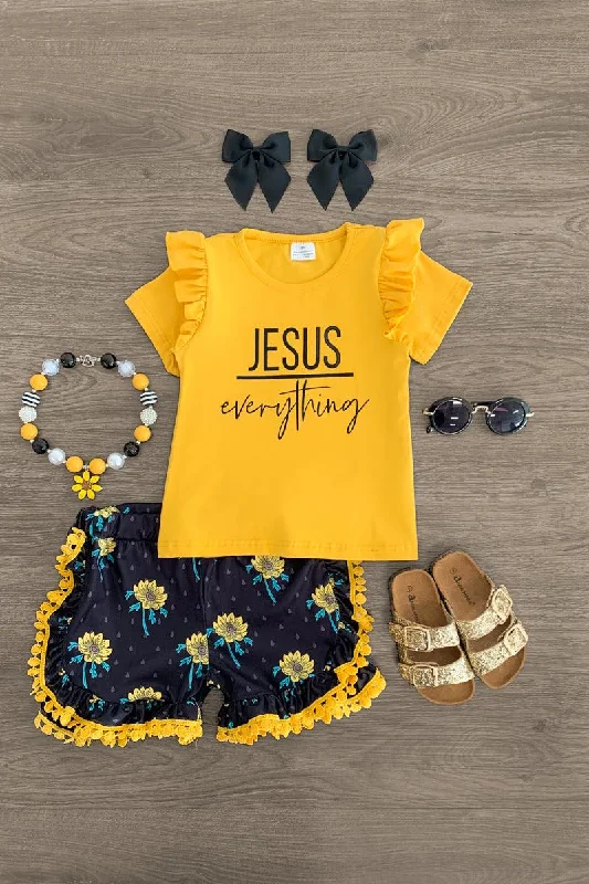 Button-Down Dress"Jesus Over Everything" Floral Short Set