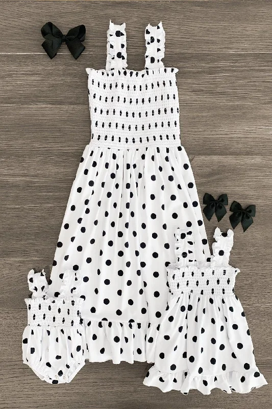 women's club dressesMom & Me - White Polka Dot Ruffle Dress