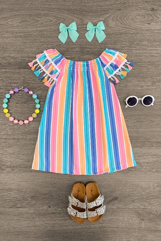 women's unique dressesSummer Stripe Tassel Dress