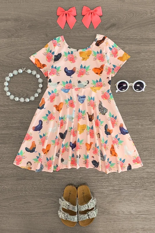 Retro DressPink Floral Chicken Dress