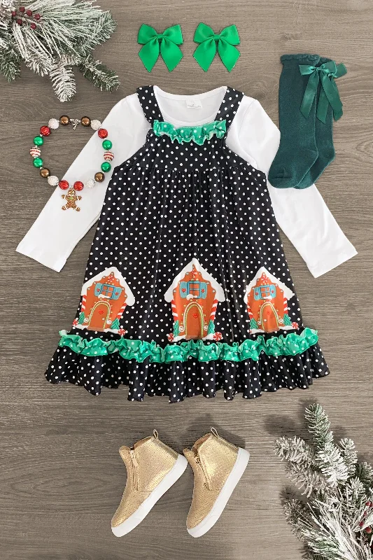 women's breathable dressesPolka Dot Gingerbread House Dress Set