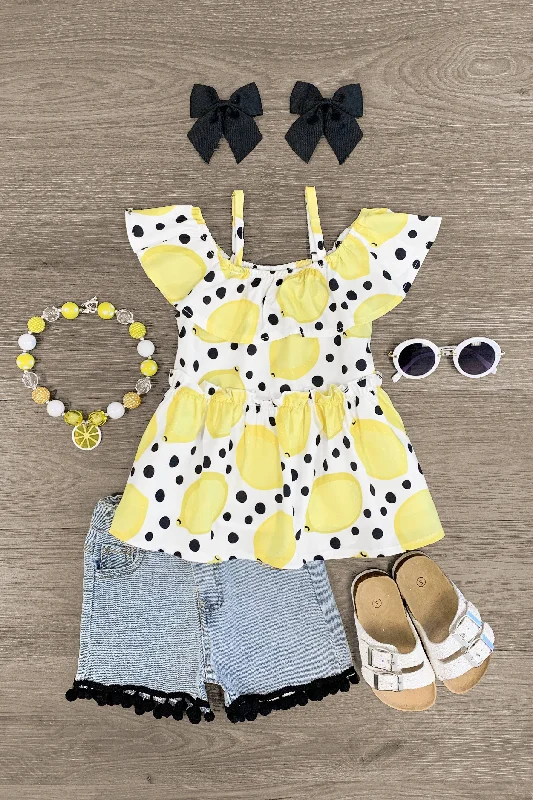 Cocktail DressPolka Dot Lemon Denim Short Set