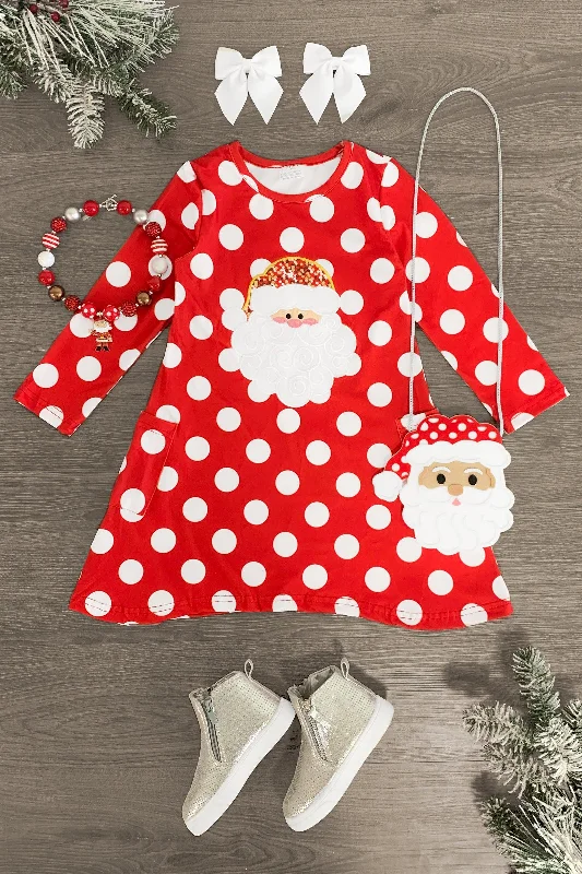 women's cotton dressesRed Polka Dot Santa Pocket Dress