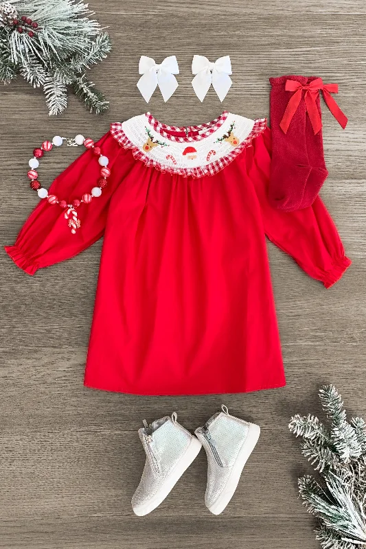 women's lace-up dressesRed Santa & Rudolph Dress