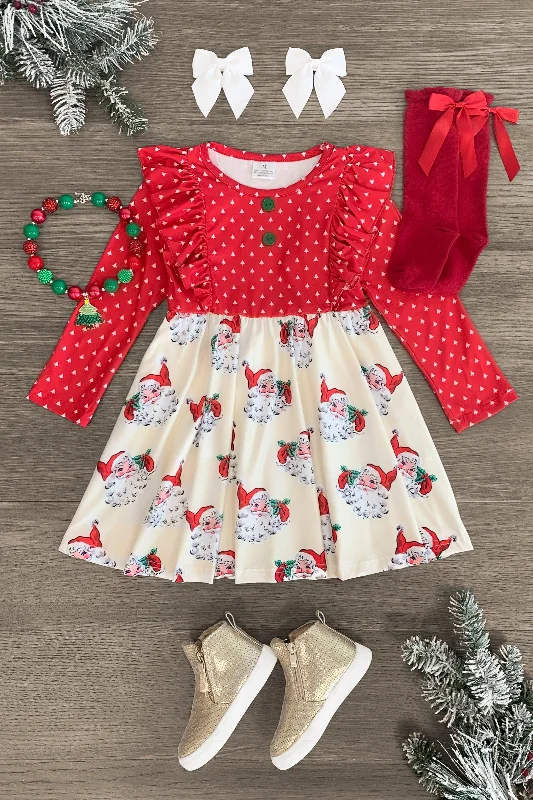 women's wrinkle-resistant dressesCream Vintage Santa Ruffle Dress