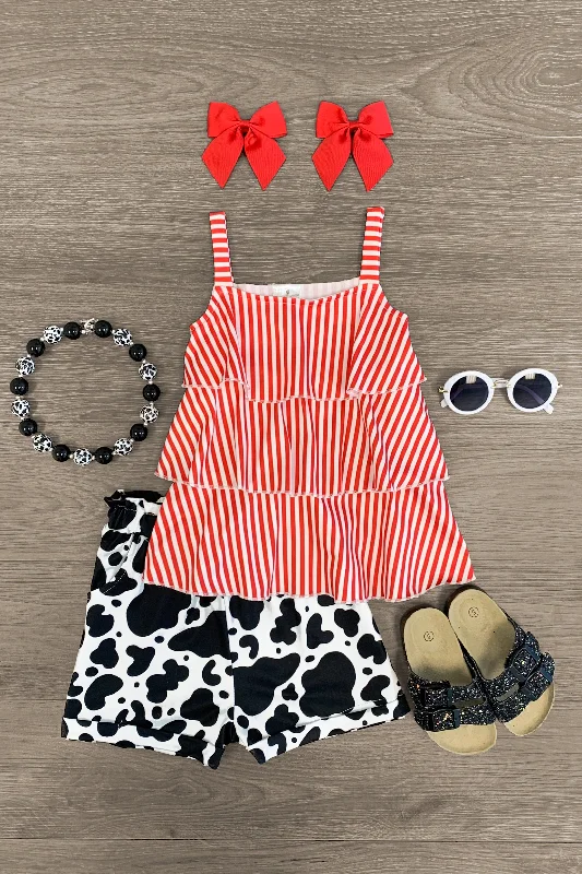 Prom DressRed & White Striped Cow Short Set