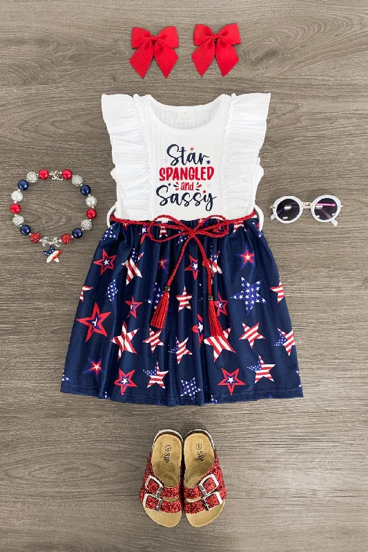 women's curve-hugging dresses"Star Spangled and Sassy" Blue Star Dress