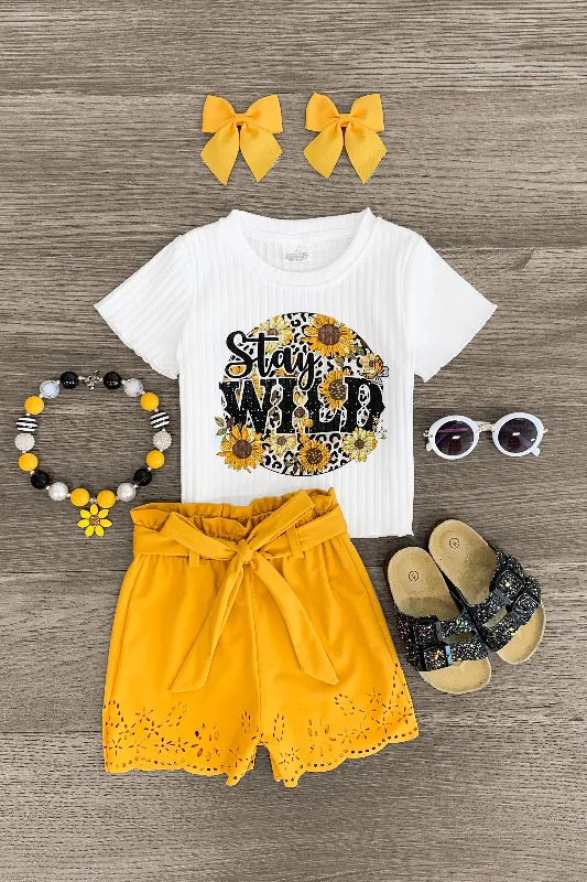 Short-Sleeve Dress"Stay Wild" Mustard Sunflower Short Set