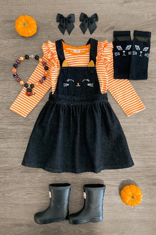 Bridesmaid DressStriped Cat Denim Jumper Dress Set