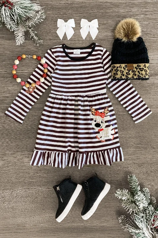 Plunging Neckline DressStriped Reindeer Dress