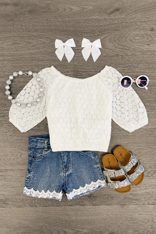 Plus-Size DressWhite Lace Denim Short Set