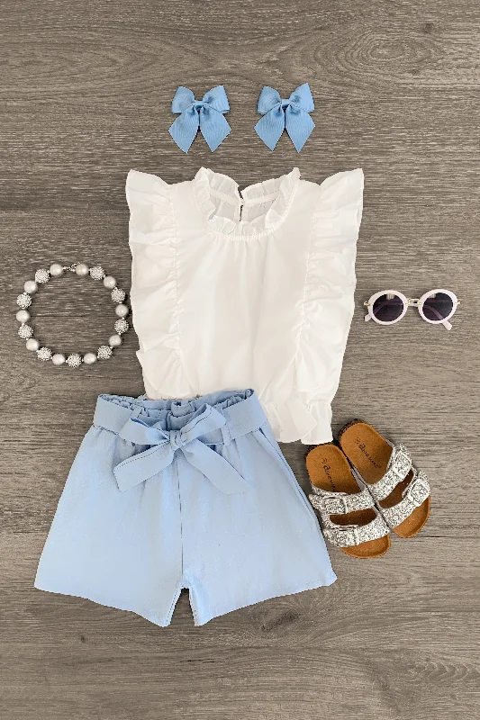 High-Low DressWhite & Light Blue Ruffle Short Set