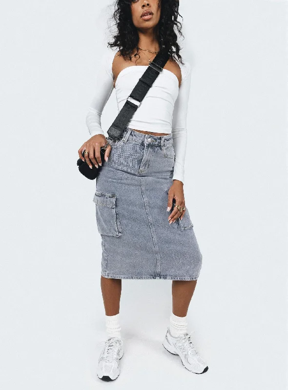 women's wool skirtsAriaahs Cargo Midi Skirt Denim