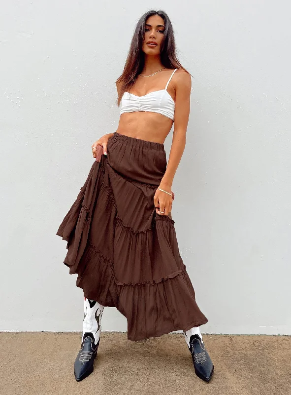 women's stretchy maxi skirts for dancingMiriah Maxi Skirt Brown